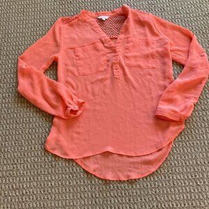 Candies Womens Eyelet Pockets Shirt Blouse Button-Up Long Sleeve Size M Pink
